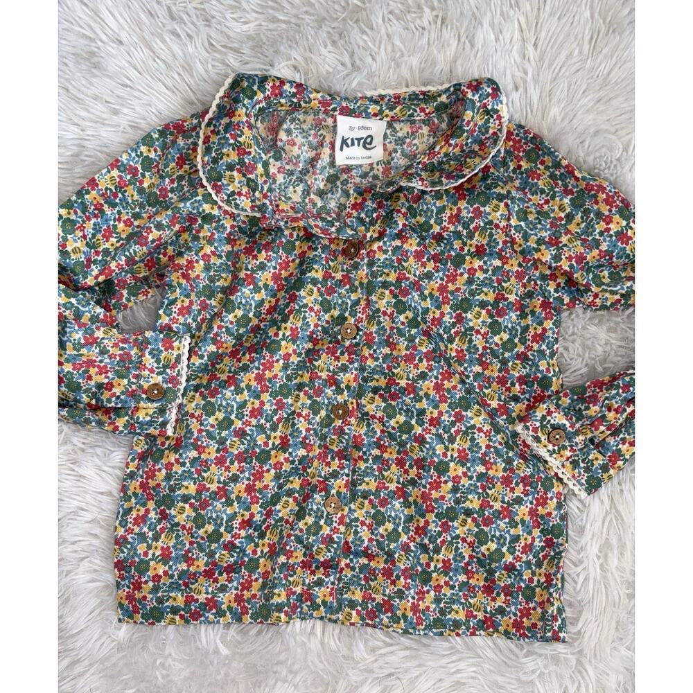 Kite Girls 3Y Floral Button Down Peter Pan Style Top. Adorable, Grt. Quality